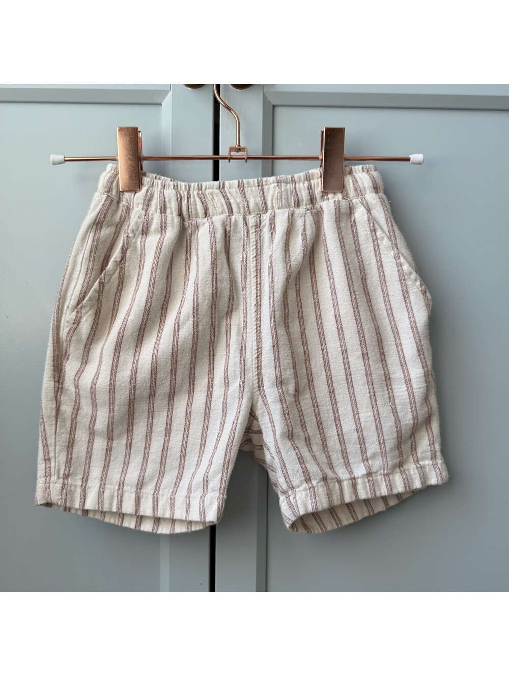 Zara Kids Boys Red Rustic Striped Linen Summer Shorts Size 4/5